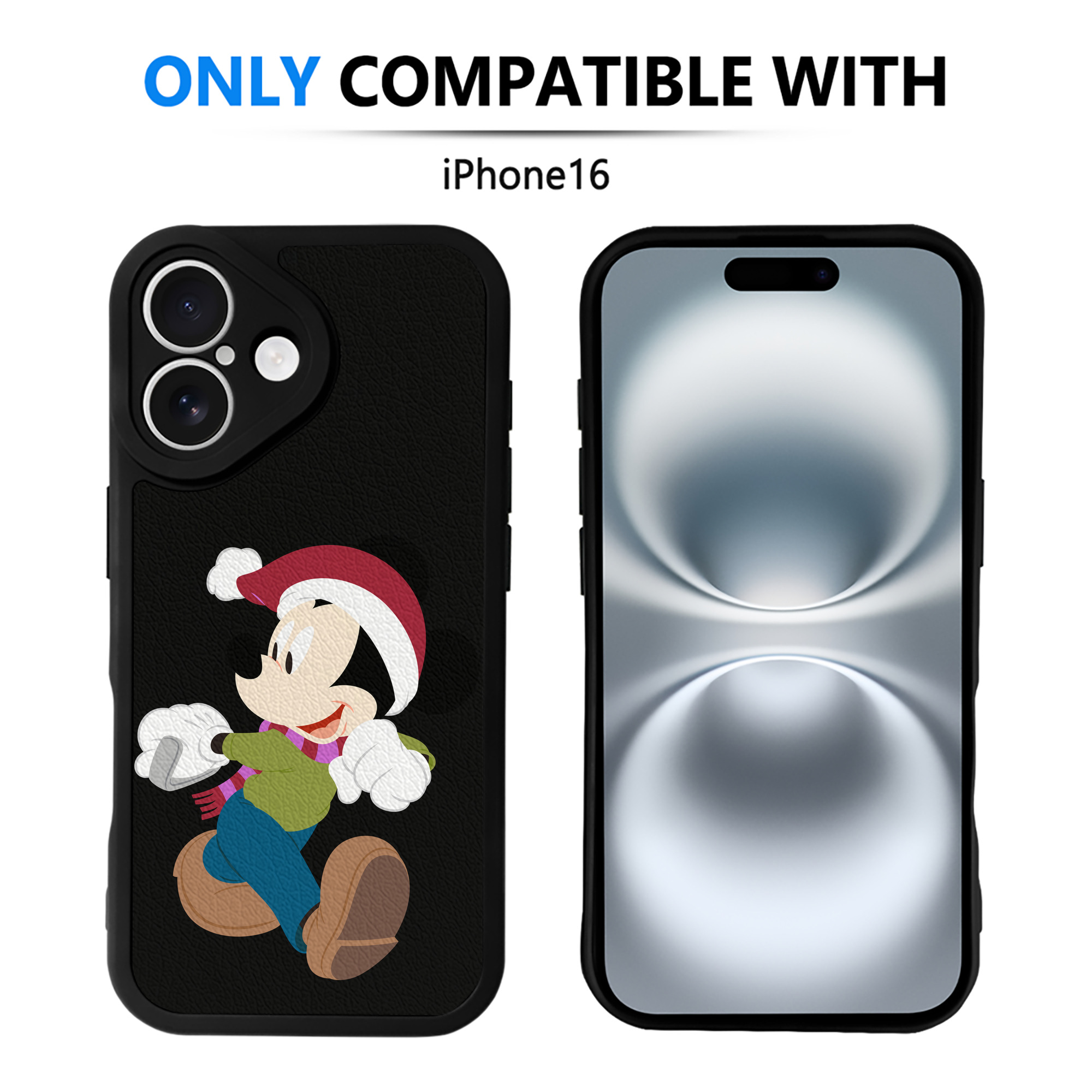 （画像用） ミッキーマウス Mickey Mouse 【iPhone 16シリーズ対応】シリコンスマホケース（レザー調） 材質：シリコン